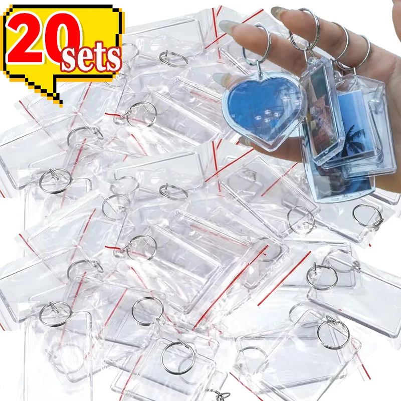 1-20pcs Blank Acrylic Picture Keychain DIY Clear Insert Photo Split Key Ring Frame Key Chains Lovers Anniversary Graduation Gift