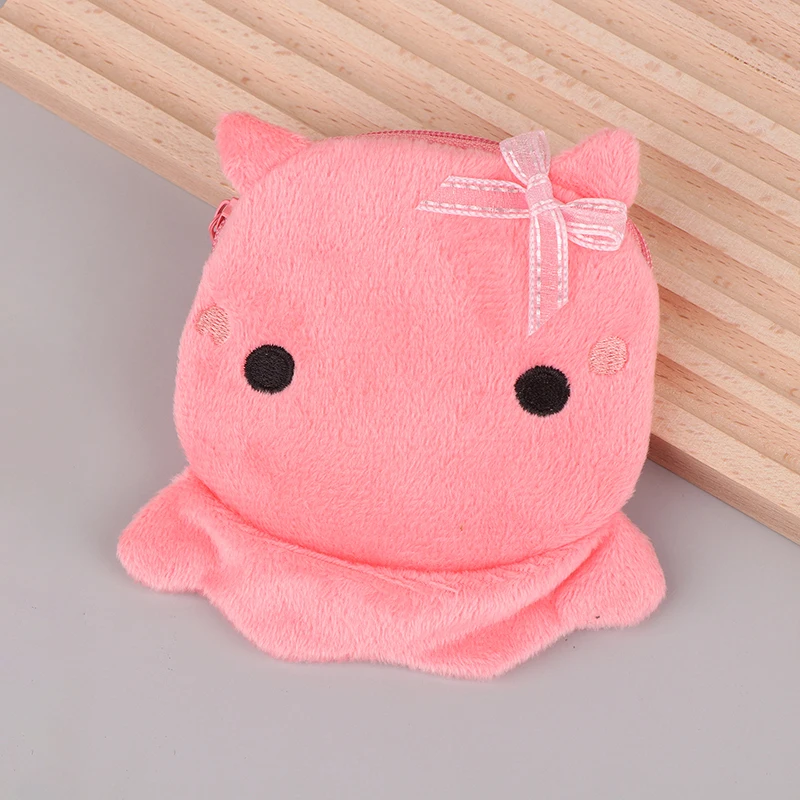 Women Pink Plush Shark Coin Purse Cartoon Cute Coin Purse Zip Plush Three-dimensional Coin Purse Headphone Bag Wallet