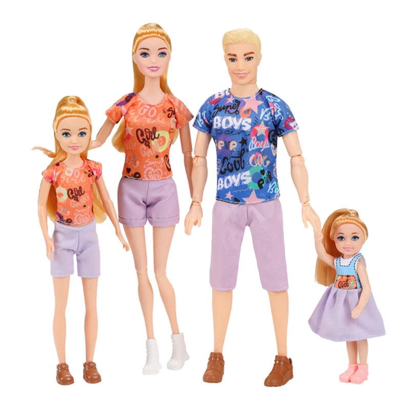 30 سنتيمتر عائلة مكونة من 4 الوالدين والطفل مجموعة موضة بابي/كين أمي وأبي ابن وابنتها لتقوم بها بنفسك فستان لعب الأطفال منزل اللعب هدية #6