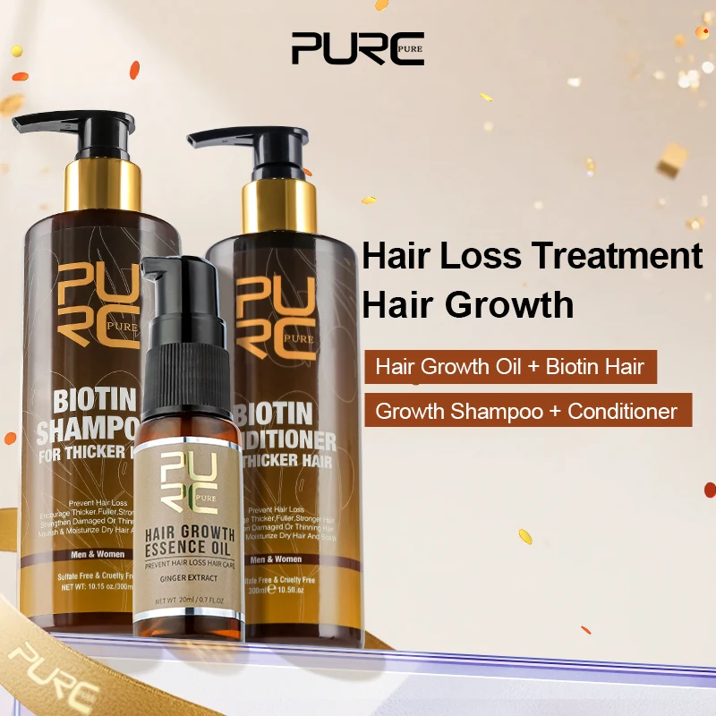 PURC Biotin and Ginger Hair Growth Oil Shampoo Conditioner Sets Hair Loss Treatment Thicker Fuller Stronger Hair Care Products