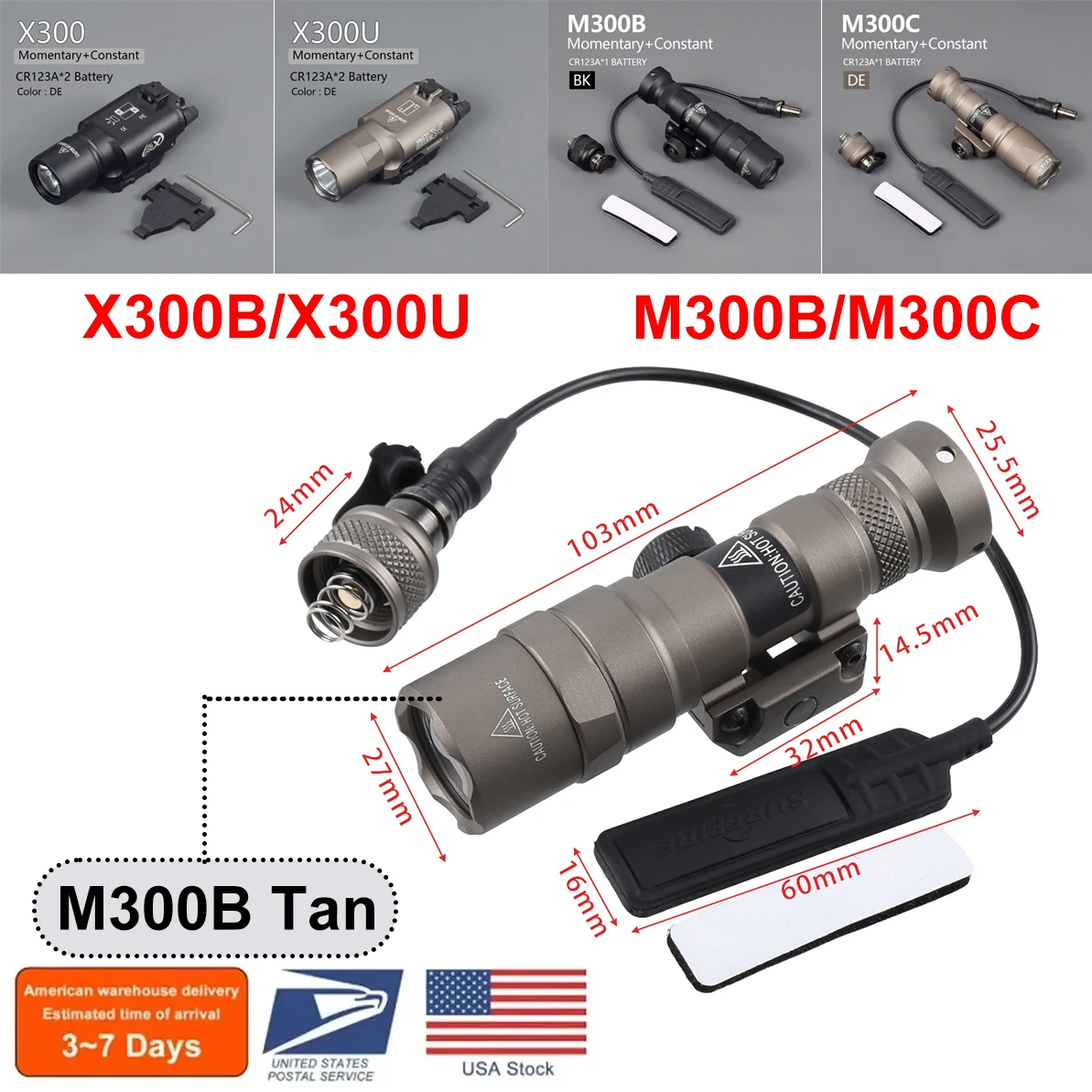

Tactical Flashlight M300B Surefire X300 M300 Airsoft Light X300Ultra Pistol Gun Handgun Lightsaber Glock MLOK 20MMPicatinny Rail