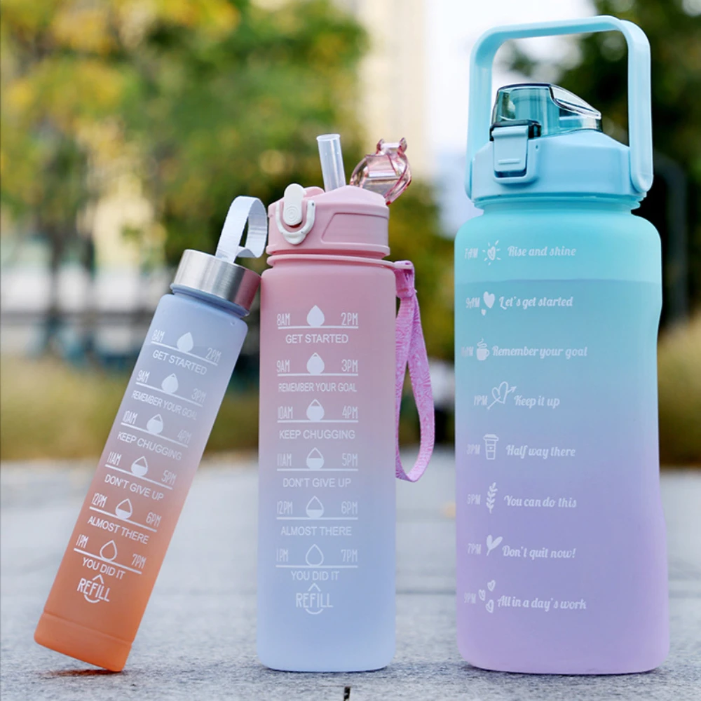 3Pcs Water Bottles Set 2L/900ML/300ML Large Capacity Sports Water Bottle Outdoor Travel Gym Fitness Jugs Portable Cup WIth Straw