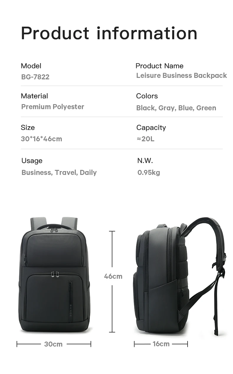 BANGE Neu eingetroffen: Großer, leichter, wasserdichter Business-Laptop-Rucksack (15,6 Zoll) für Herren und Teenager, geeignet für die Schule. – Detail 14