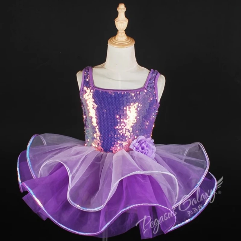 

2025 New in Ballet Tutu Dress Girls Purple Sequined Stage Performance Dancewear Children Sleeveless Princess Stageshows Dresses