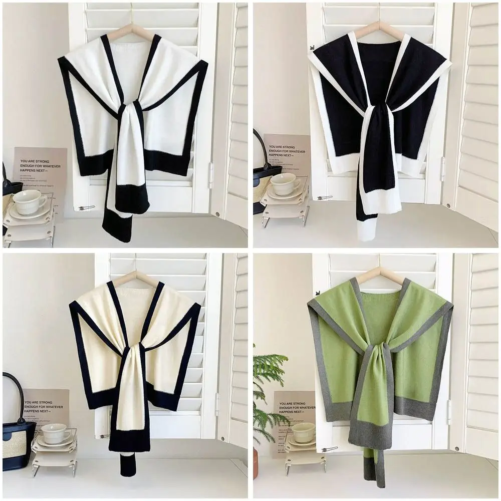 

Модная волокнистая вязаная шаль в полоску, сохраняющая тепло, съемный воротник, вязаный кружевной галстук, шарф на плечо унисекс