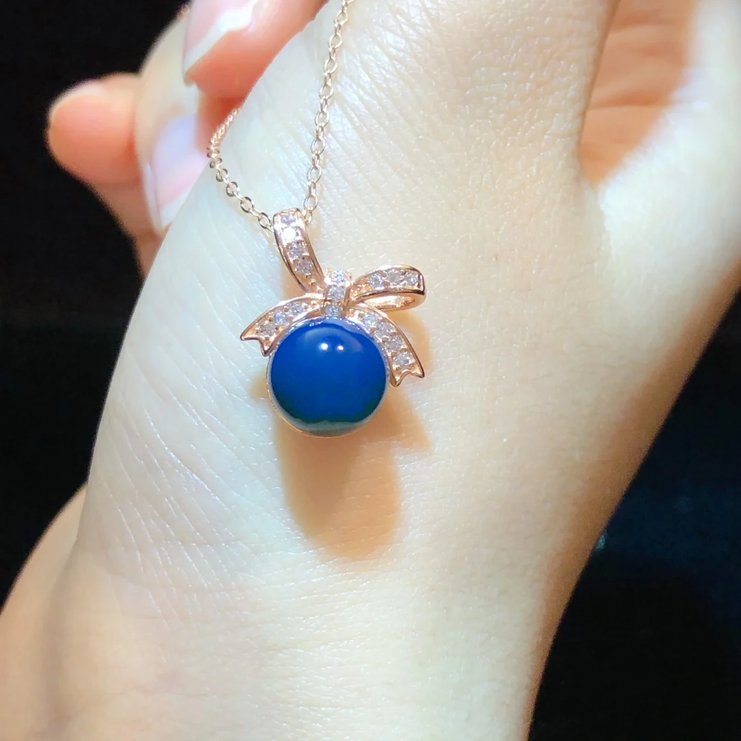 المرأة السحرية الأزرق العنبر قلادة قلادة 10mmRoundNatural البلطيق العنبر هدية رومانسية لعيد ميلادها الذكرى الحب مجوهرات #3