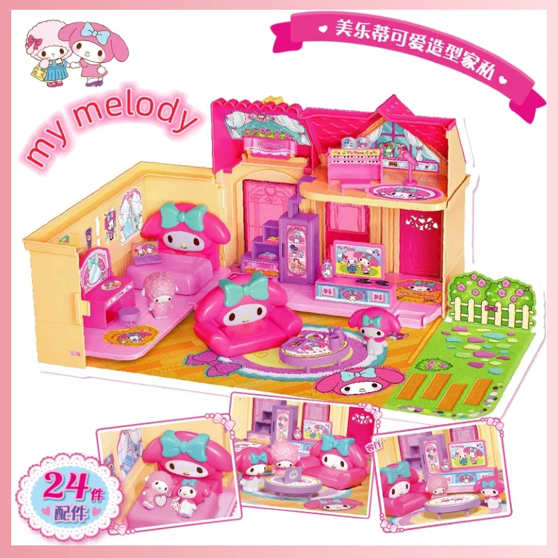 

Sanrio Kawaii My Melody Model Toy Sweet Duplex Apartment Cute Cartoon Anime Figure Children Play House Toy Holiday Gift For Girl