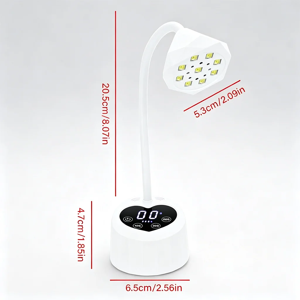 Rechargeable Nail Dryer Lamp Diamond-Shaped Head Compact Portable Design Gel Manicure Flexible Gooseneck Digital Timer Display