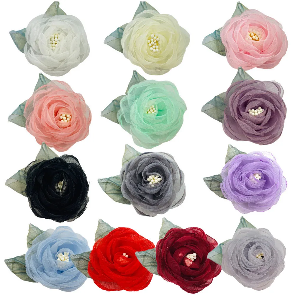 

300pcs Wholesale 6cm Fine Seersucker Burnt Edge Flower Corsage Hot Sale Baked Edge Rose Flower Skirt Shoes And Hats Headgear