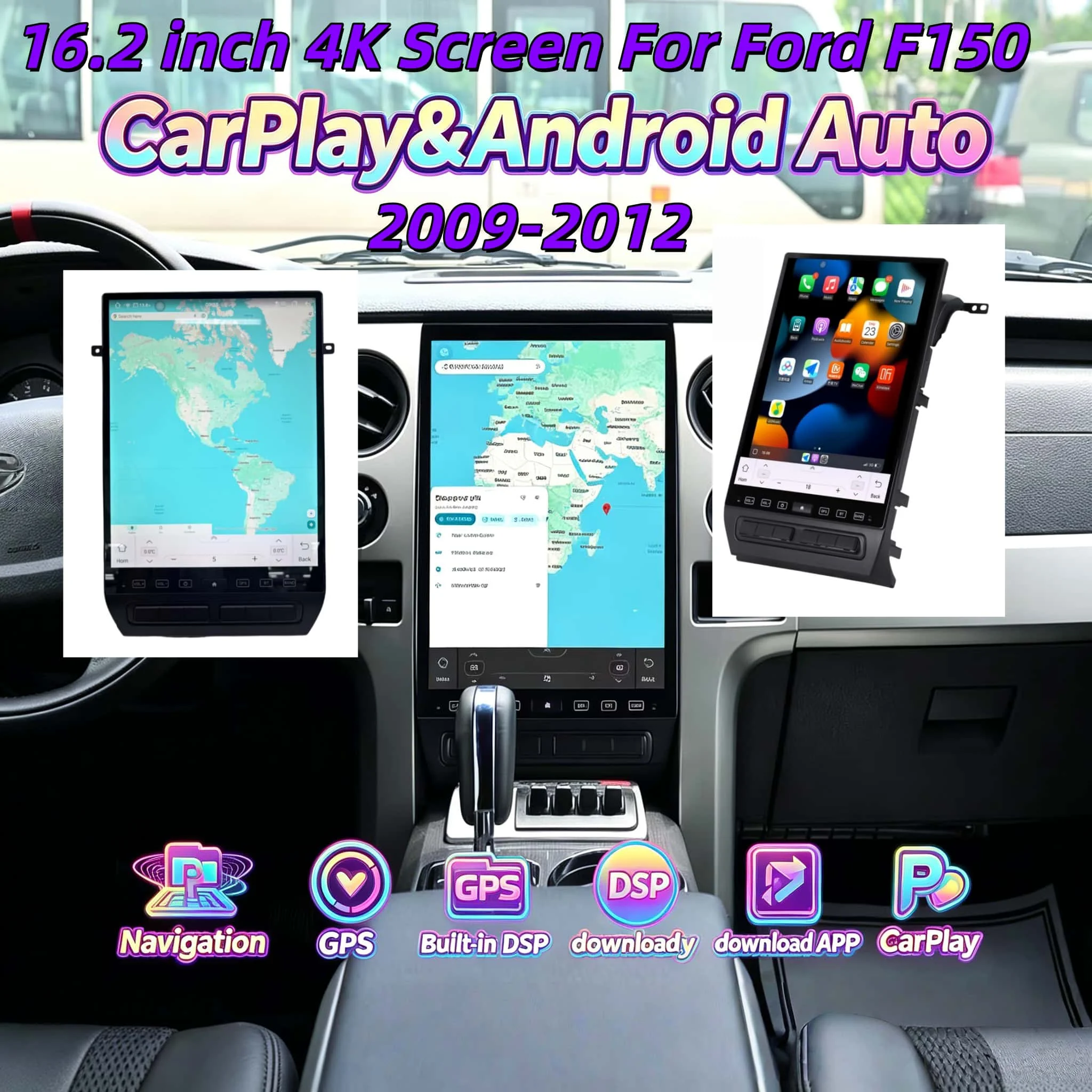 

16.2" 4K Android Car Radio For Ford F150 F-150 2009-2012 Carplay Auto Touch Screen Stereo GPS BT DSP Bluetooth 5.0 Head unit