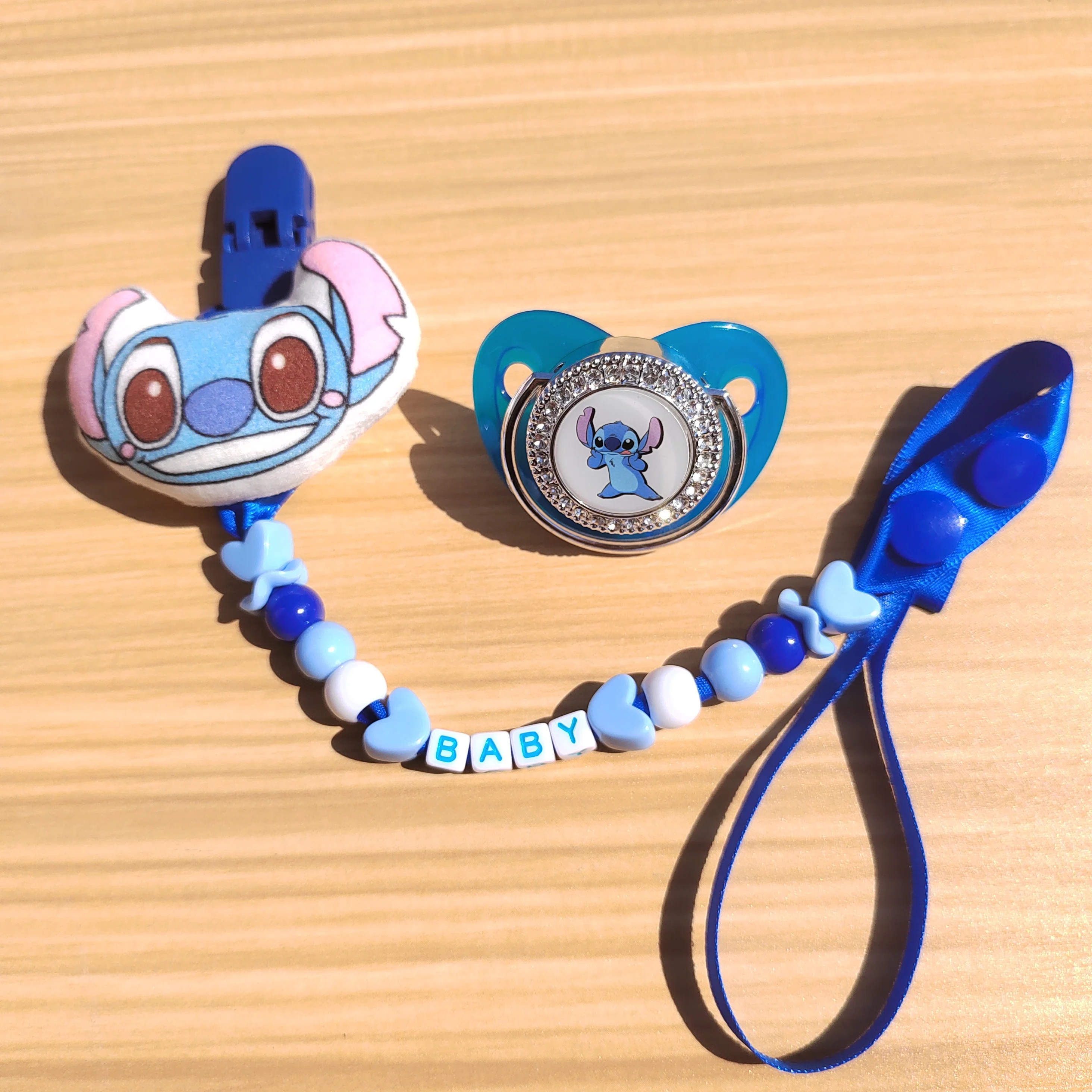 [Personalised] Disney Stitch Pacifier with Chain Clip BPA-free Bling Dummy Pacifier Chupetta 0-18 months Cartoon Bling Pacifier