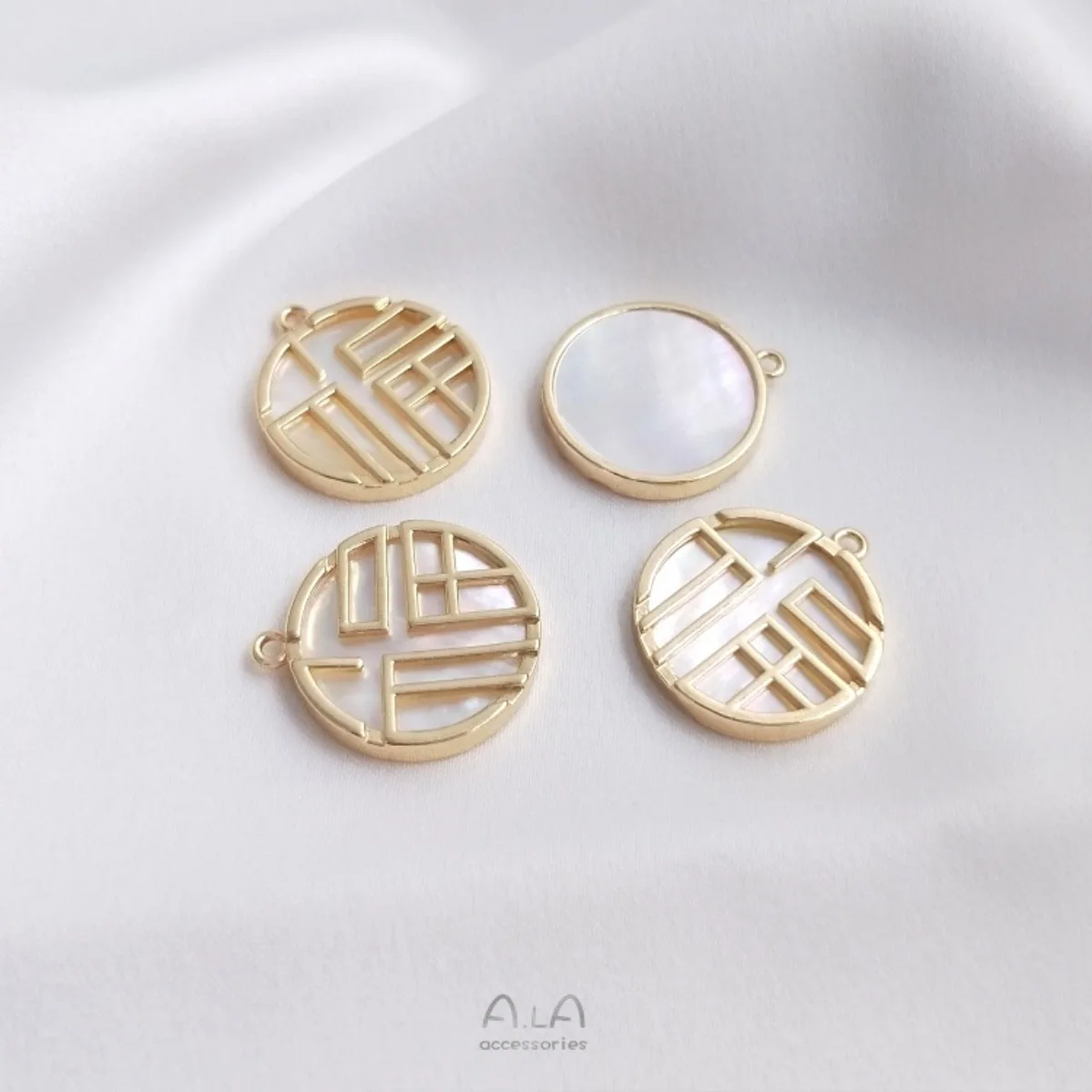 Brass 14K Gold Plated Sea Shell Fu Character Tag For DIY Leather Choker Bracelet Oriental Blessing Jewelry Findings view 3