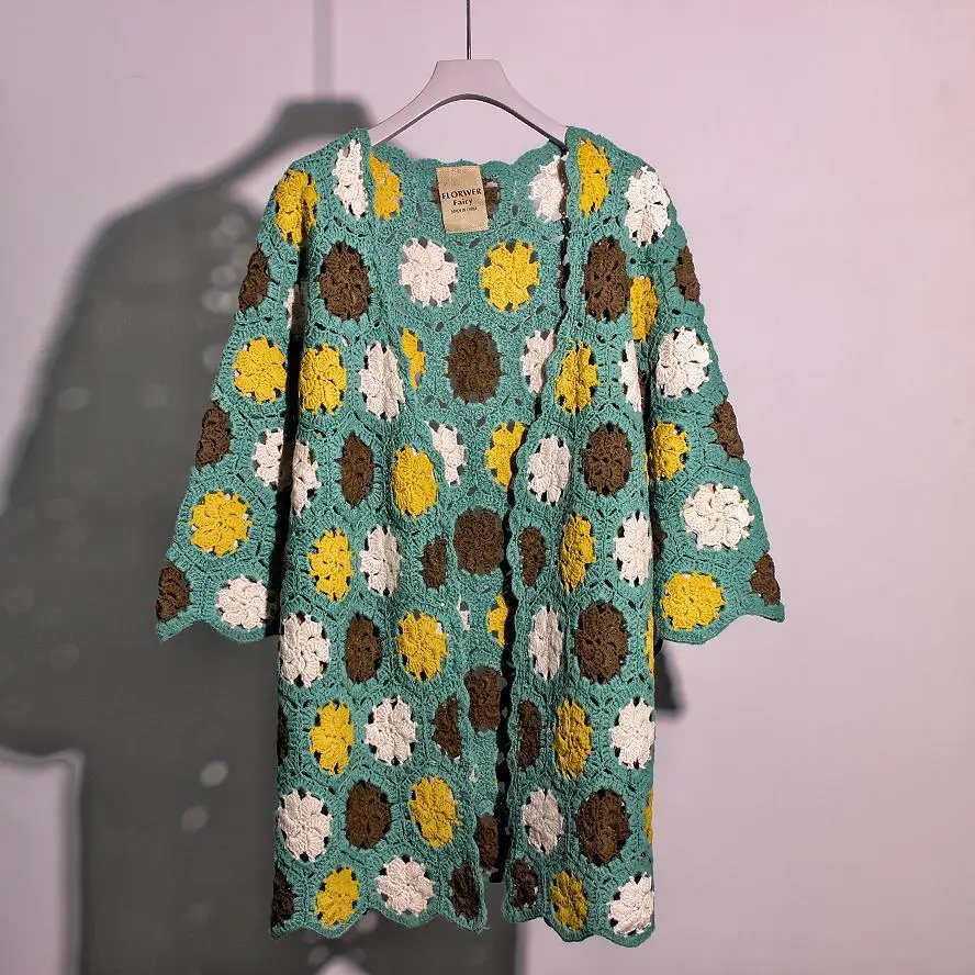 

TIYIHAILEY вязаное крючком пальто женское осеннее пальто ручной работы, кардиган с длинными рукавами, свободное пальто на заказ, свитера, новинка 2023 года