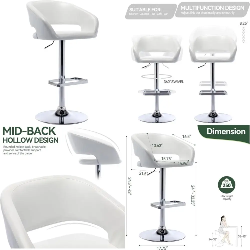

Modern PU Leather Swivel Bar Stool with Adjustable Height and Hollow Backrest, Airlift Counter Height Chair