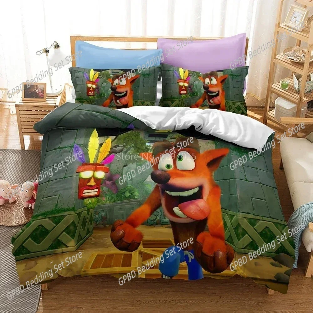 

Cartoon Crash Bandicoot Bedding Set Boys Girls Twin Queen Size Duvet Cover Pillowcase Bed Boys Adult Fashion Home Textileextile