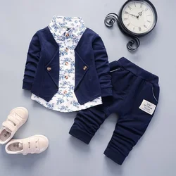 Baby boy children's suit, autumn boy printed long-sleeved shirt+solid color cardigan coat+casual pants 3cps suit boy handsome an
