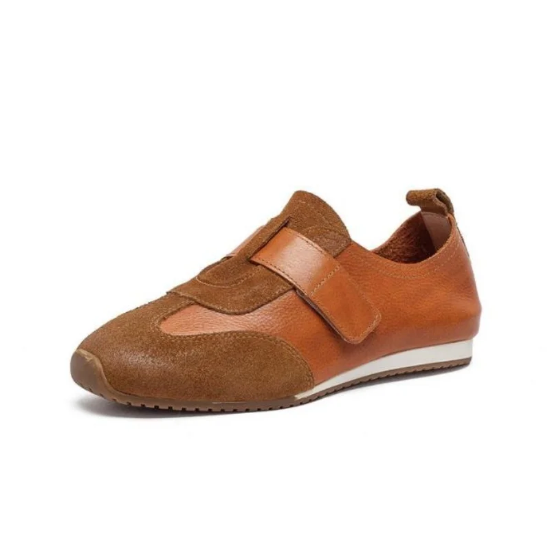 New Women Retro Flat Sneakers Closure Spliced Suede Leather Training Casual Daily Walking Ladies Spliced shoes 35-40