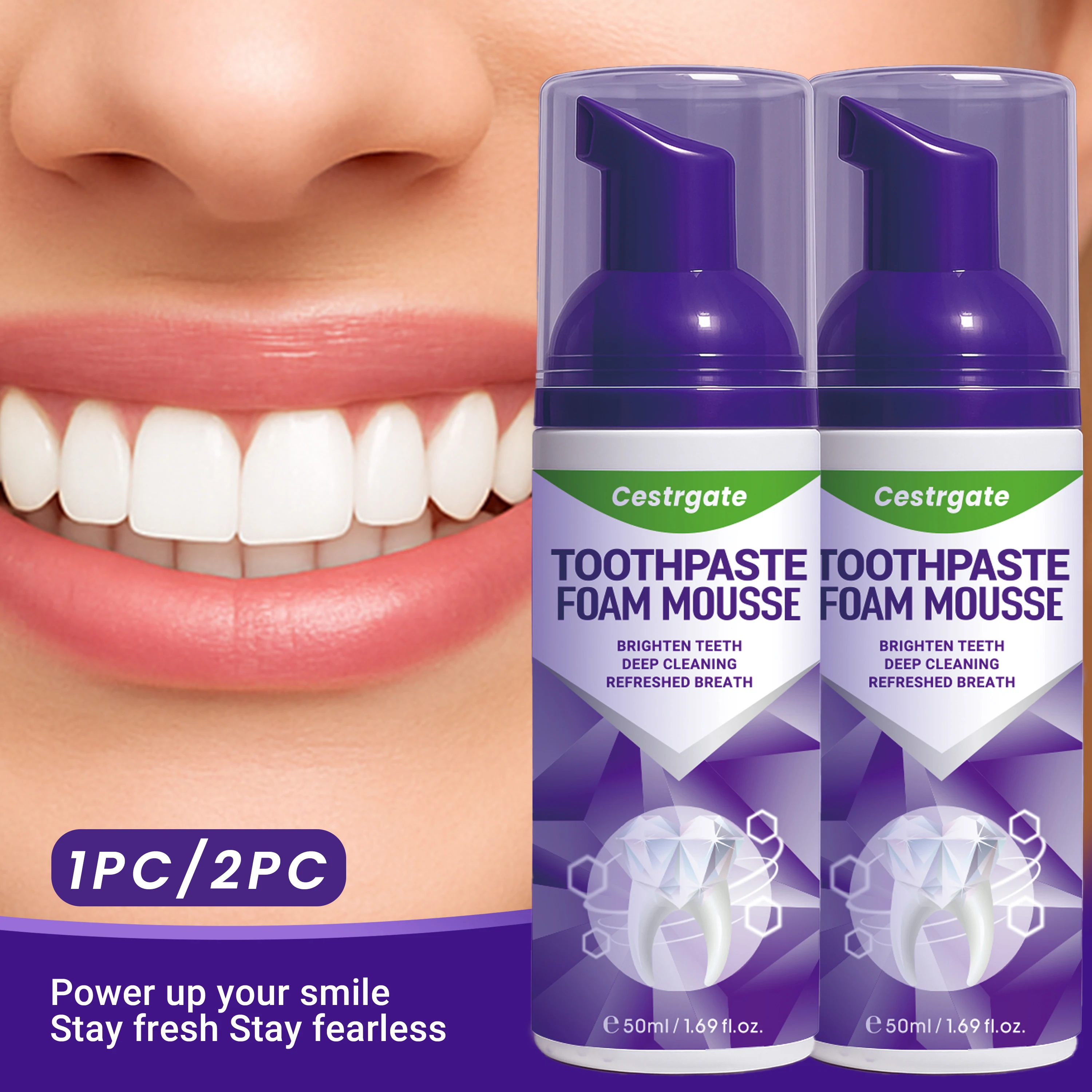50ml Teeth Cleaning Mousse Cleans Teeth Plaque, Natural Mint Flavor, Light Mini Purple Toothpaste, Removes Tooth Stains, Whitens