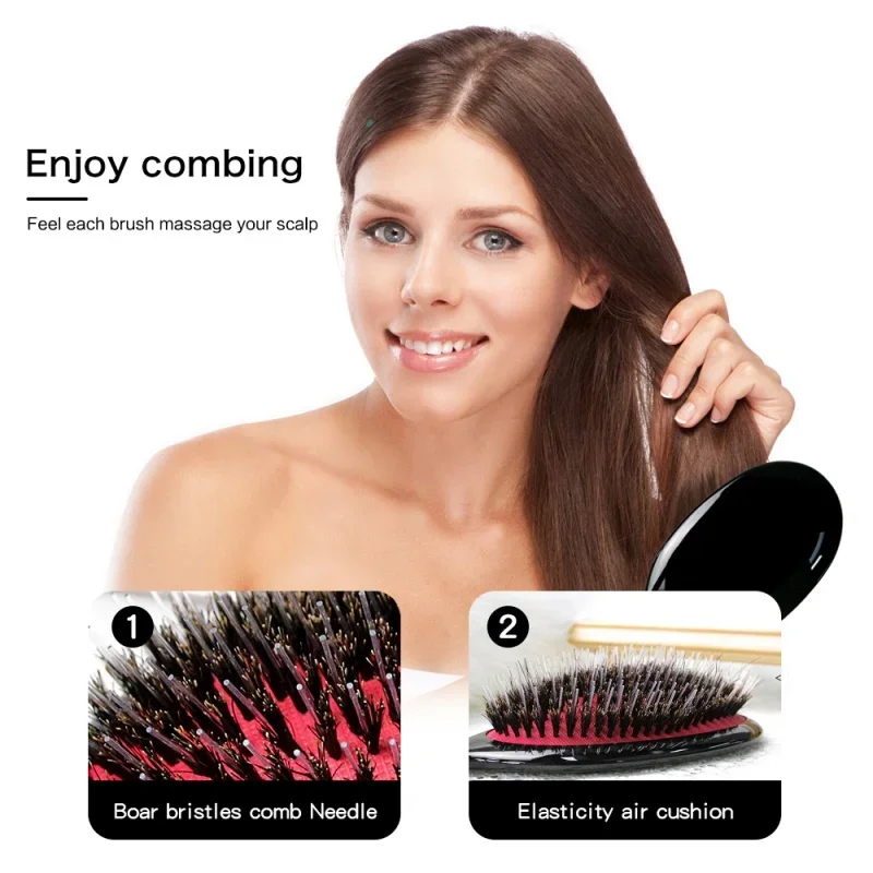 Plating Mirror Oval Shape Cushion Massage Comb Boar Bristle Nylon Detangling Hairbrush Electroplate Hair Extension Wig Brush