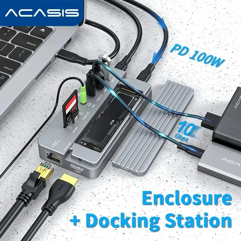 Адаптер-концентратор Acasis USB C, 10-портовый корпус NVME, USB-разветвитель, док-станция Type-C для профессиональных аксессуаров для ноутбуков