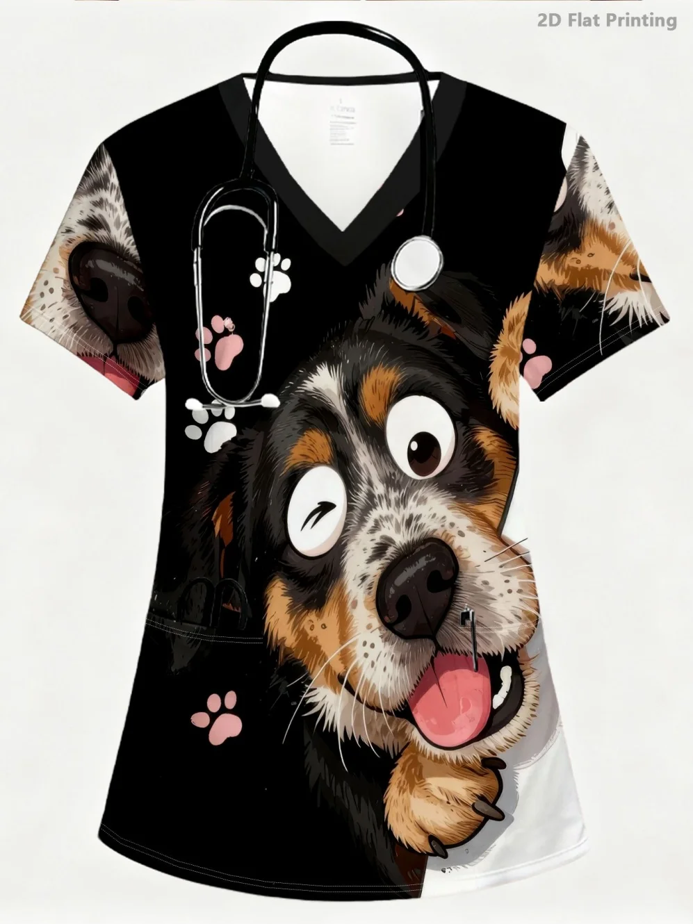 uniforme-medico-feminino-elegante-com-estampa-de-cachorro-em-cartoon-confortavel-decote-em-v-manga-curta-uniforme-de-enfermagem-veterinaria-para-mulheres