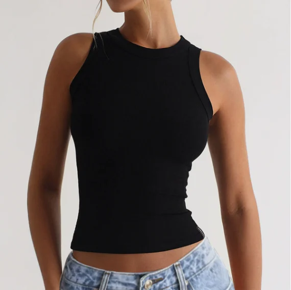 Casual Y2K TANK Tops ผู้หญิงสีทึบเซ็กซี่ O-คอเสื้อกั๊กสําหรับสตรีฤดูร้อนฐานด้านล่างแน่นเสื้อกั๊ก TOP เสื้อผ้าผู้หญิง