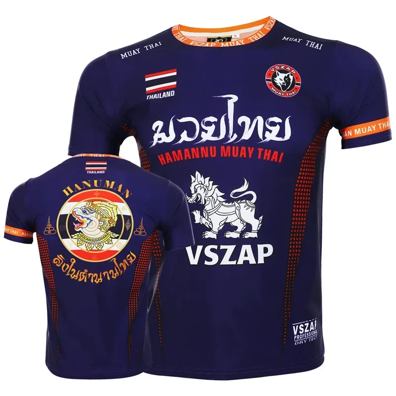 Herren Muay Thai Sport Lockeres Kurzarm-Rundhals-T-Shirt Lässiges Outdoor-Laufshirt Modische Fitnesskleidung Top Sommer – Detail 14