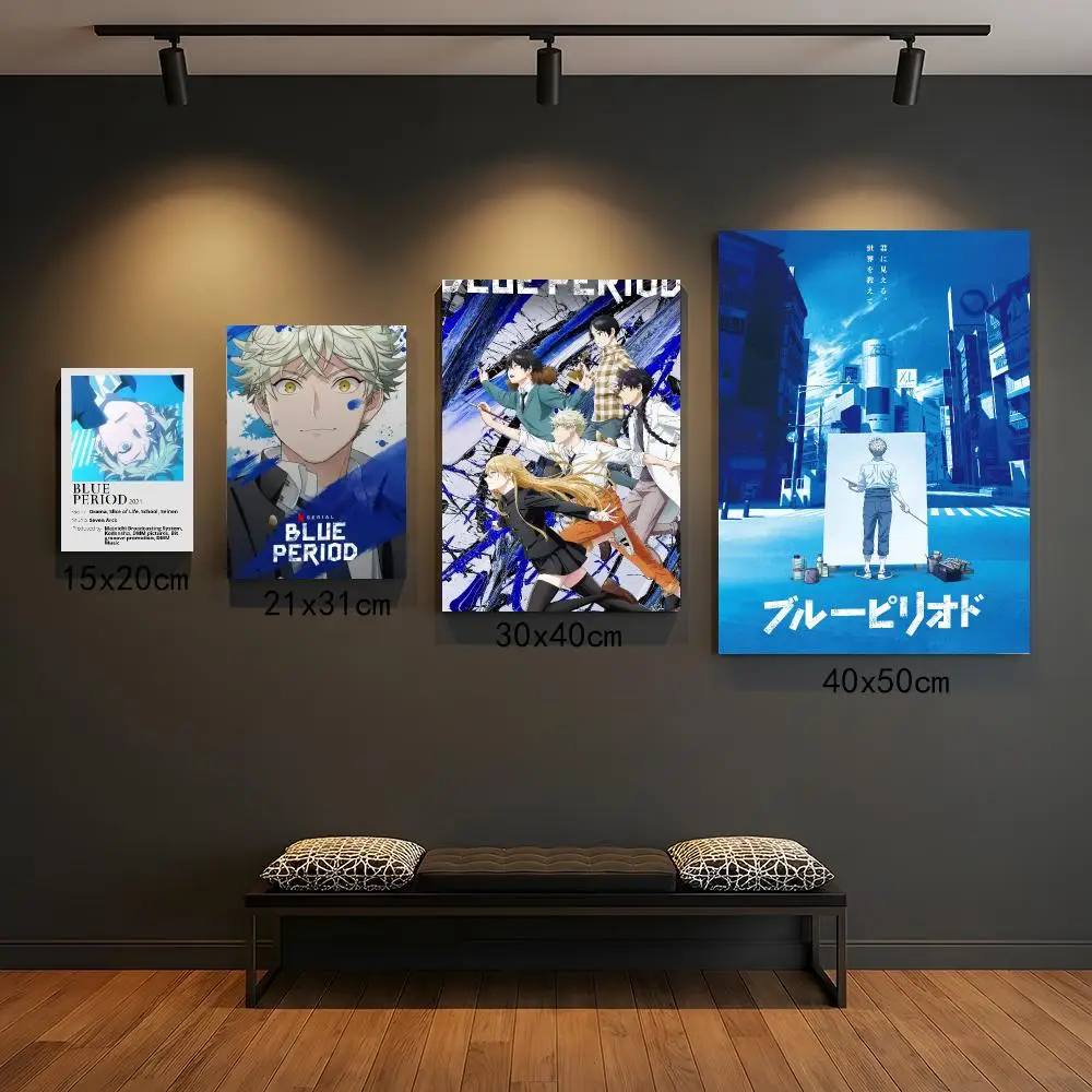 anime B-Blue Period-D Painting Calligraphy Boho Botanical Decor for Living Room  Elegant Home Style