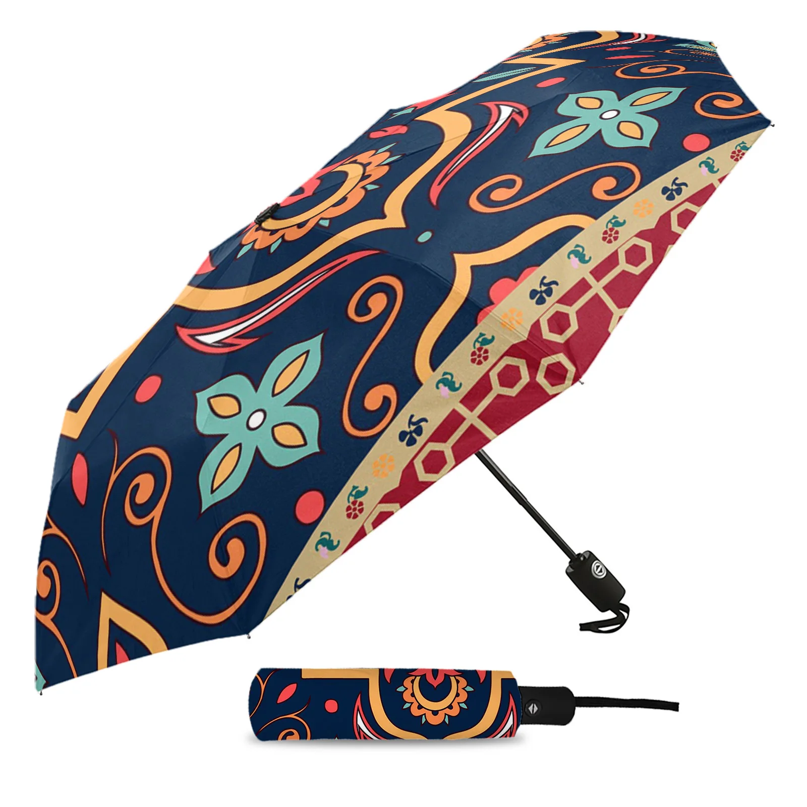 Turkish Persian Pattern Retro Automatic Umbrella Travel Folding Umbrella Portable Parasol Windproof Umbrellas