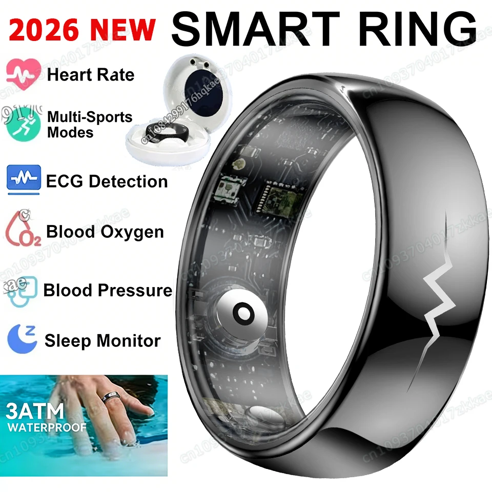 High-End ECG Blood Oxygen Health Smart Ring Heart Rate Blood Pressure Sleep Monitor Rings 3ATM Waterproof Multiple Sport Modes