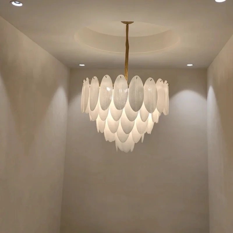 Lampe de luxe plume Art verre lustre nórdico minimalismo salón salle à manger chambre lustre estilo francés nouveau modelo LED