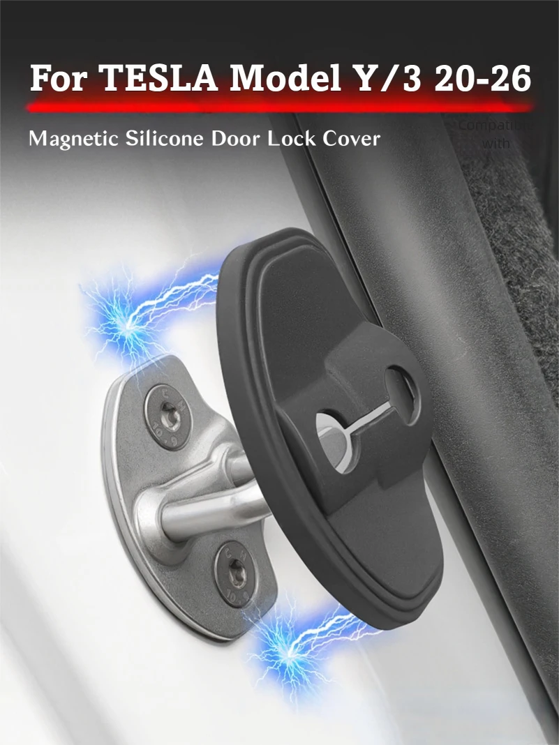 For Tesla Model 3/Y 4pcs Car Door Mute Damping Cushion Silicone Door Lock Buckle Car Door Anti-collision Protective Cover