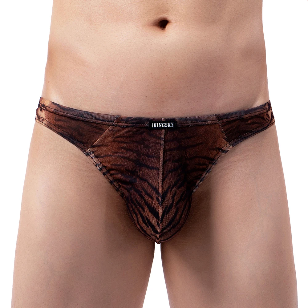 iKingsky Men\'s Tiger Stripes Thong Breathable T-back Underwear Low Rise Sporty Under Panties for Men