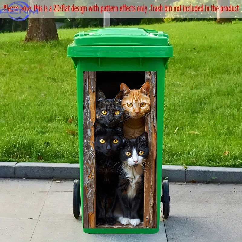 2D Flat Printing 1pc 2D Pattern Printed Kitchen Trash Can Sticker xcm, Four Cats Looking Out the Window Together Theme Kitchen
