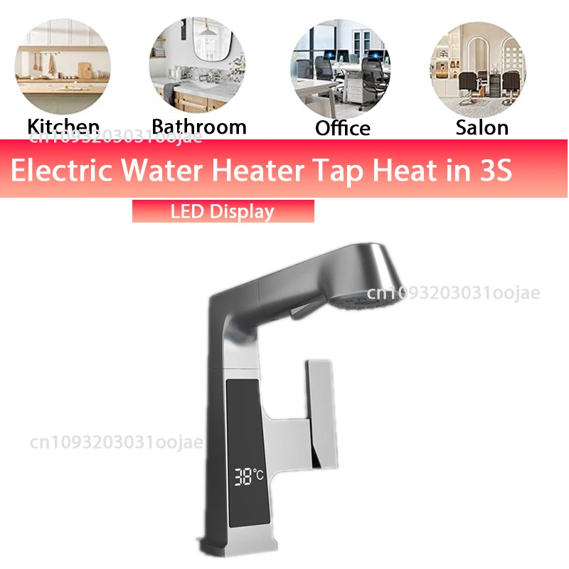 Electric Water Heater Quick Install Instant Heating Faucet Hot and Cold Double Outlet Tap with Temperature Display Kitchen Bath