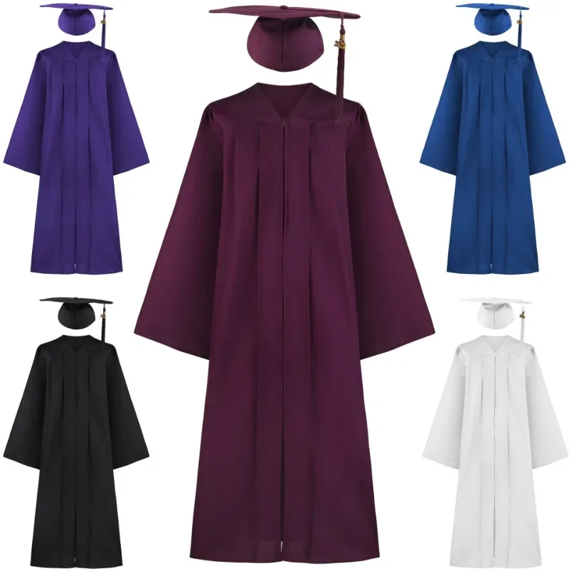 

Academic Graduation Gown Cosplay Costume Bachelor Master PhD Degree Robe with Cap Tassel for School Stage Performance Adult Size
