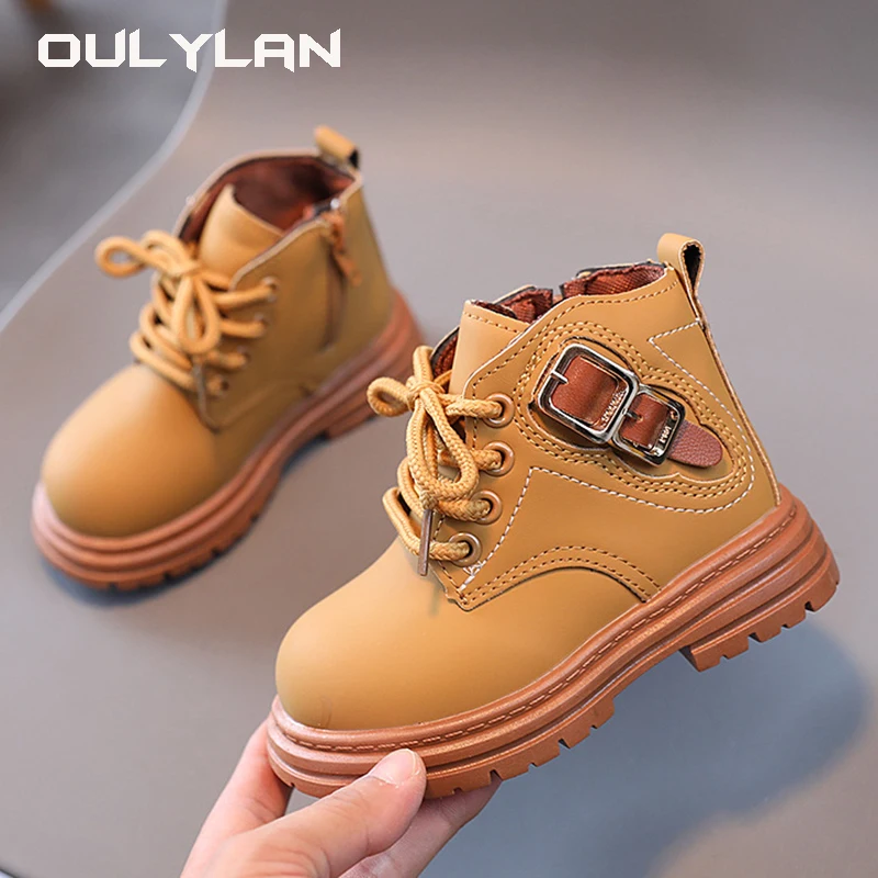 

Autumn Boots Children's Fashion Girls Trend Leather Shoes for Boys Short Boots Kids British Style Boots Outdoor Anti Slip