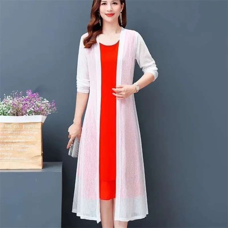 

Новинка 2023 года, женское тонкое пальто, кардиган, летняя солнцезащитная одежда, весенне-летняя сетчатая верхняя одежда с длинной повседневной шалью, ветровка