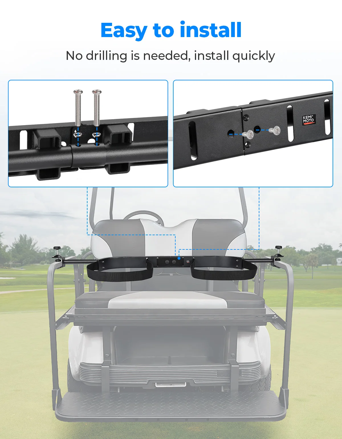 Universal Golf Bag Holder Bracket Bar Rack for Golf Cart Rear Seat for EZGO TXT RXV for Club Car DS Precedent Tempo Onward