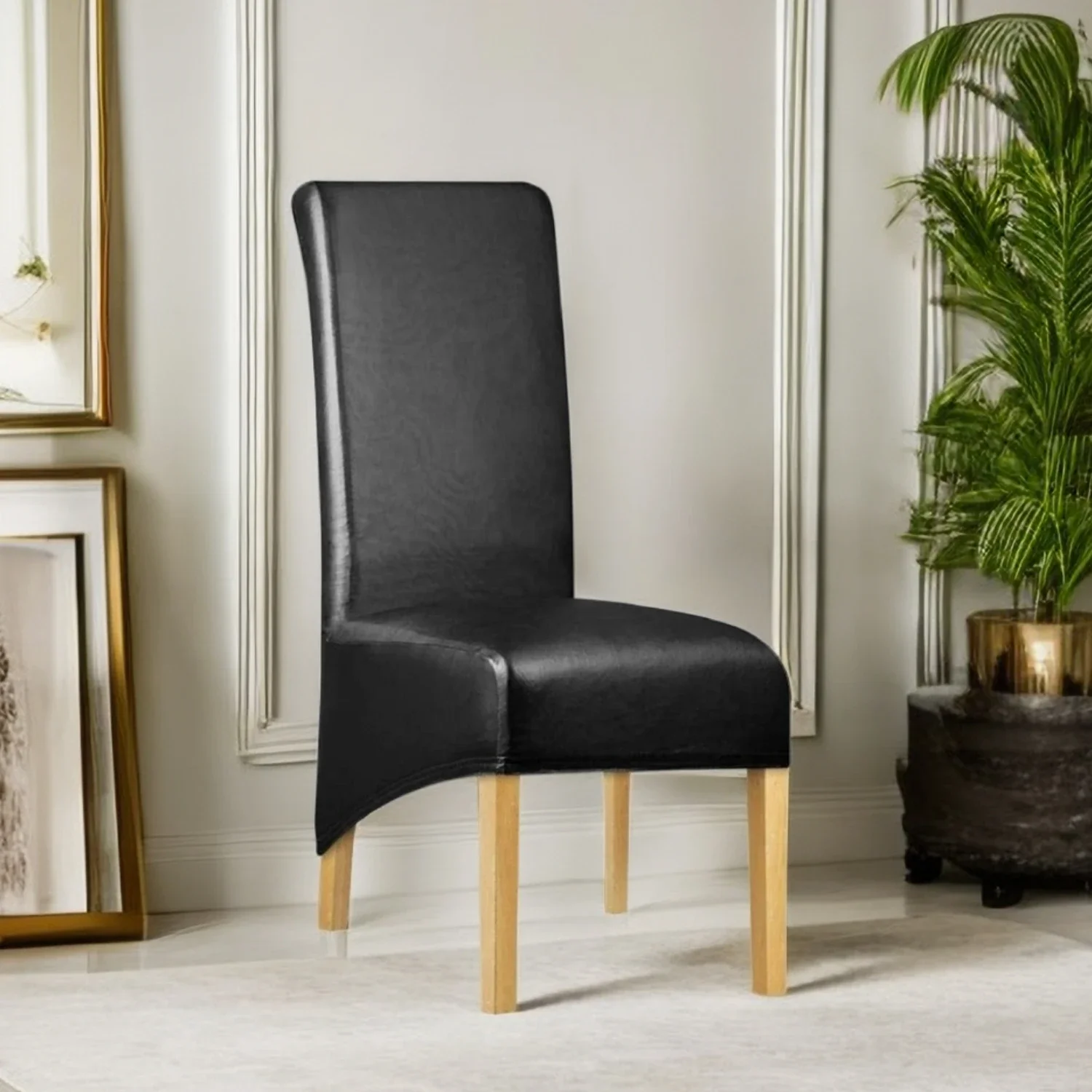 Large Dining Chair Covers Waterproof PU Leather Solid Highback Chair Slipcover Pet Protector Chair DIY Renew Covers Removable