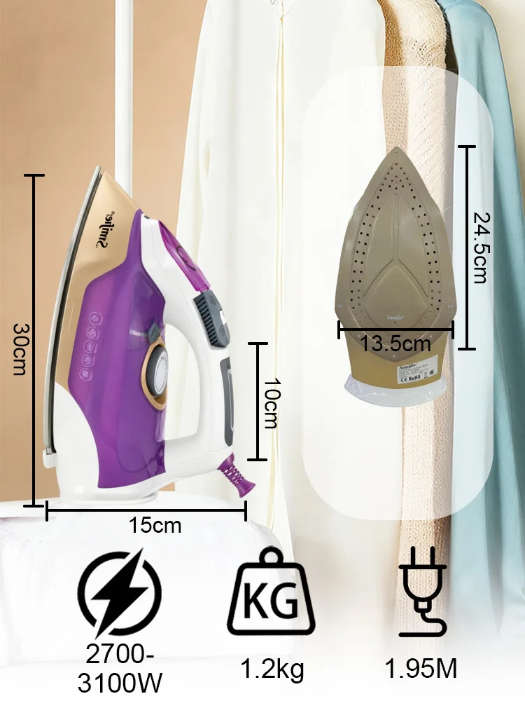 مكواة بخار قوية Sonifer بقدرة 3100 وات SF-9096، بخار عالي 45 جم/الدقيقة، قاعدة سيراميك، انفجار عمودي، خزان 350 مل، تنظيف ذاتي #3