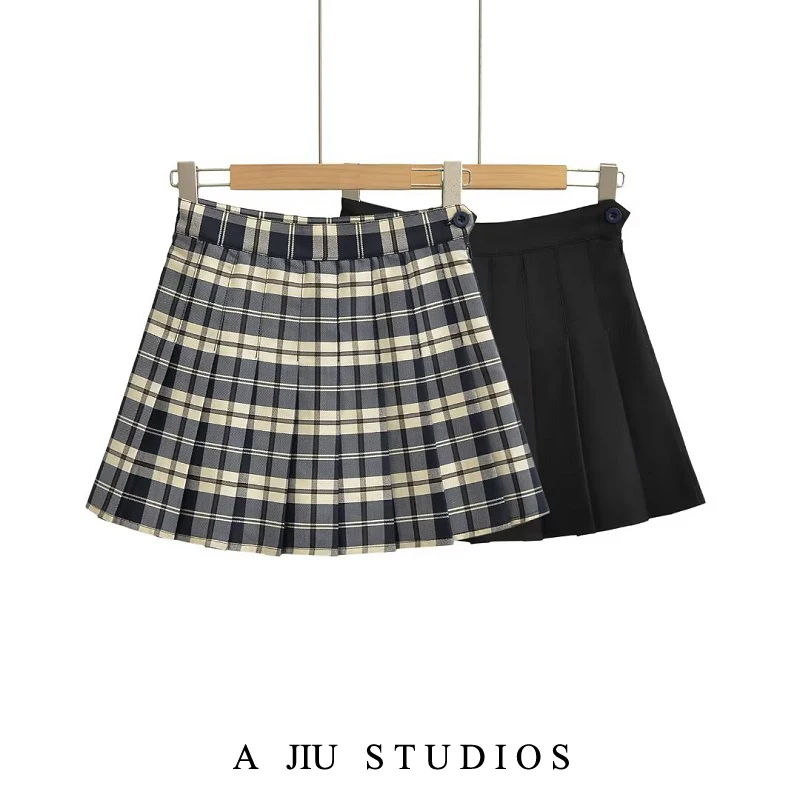 

Американская ретро клетчатая юбка JK в складку, женская Ins Sweet School Sle, антилегкая юбка трапециевидной формы с высокой талией