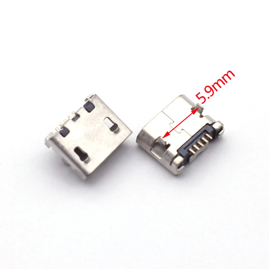 100pcs Micro USB 5pin 5.9mm DIP2 No Side B Type Flat Mouth Without Curling Side Female Connector for Mobile Phone Mini USB