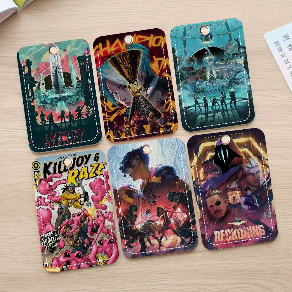 Game VALORANT 1Pc PU Leather Card Holder Keychain Key Ring Door Lock Access Tags ID Card Case Keychain Card