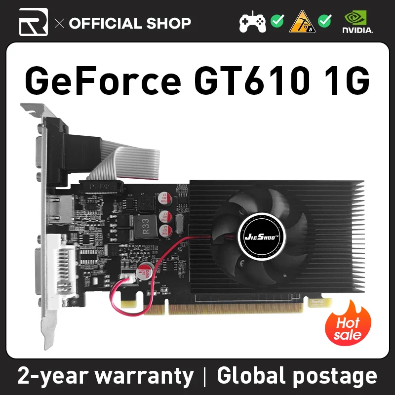 

JIESHUO NVIDIA GT 610 1 ГБ 48SP видеокарта GDDR3 64-бит GPU gt610 1g подходит для настольных игр офисная видеокарта 610 gt