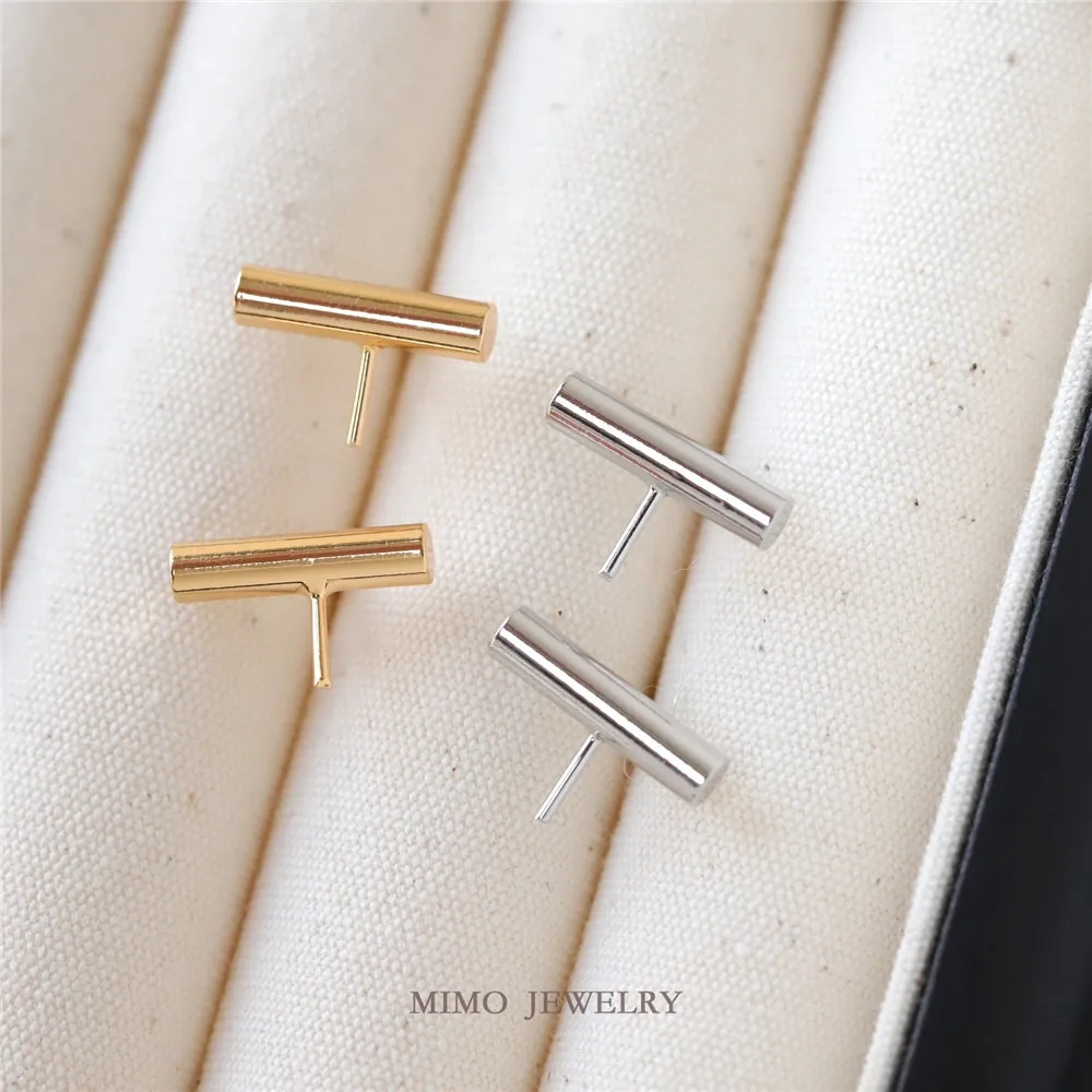 Copper-plated Real Gold, Simple Wind, One-word Cylindrical Empty Bracket, Stud Earrings, Earclips DIY Handmade Charm Accessories