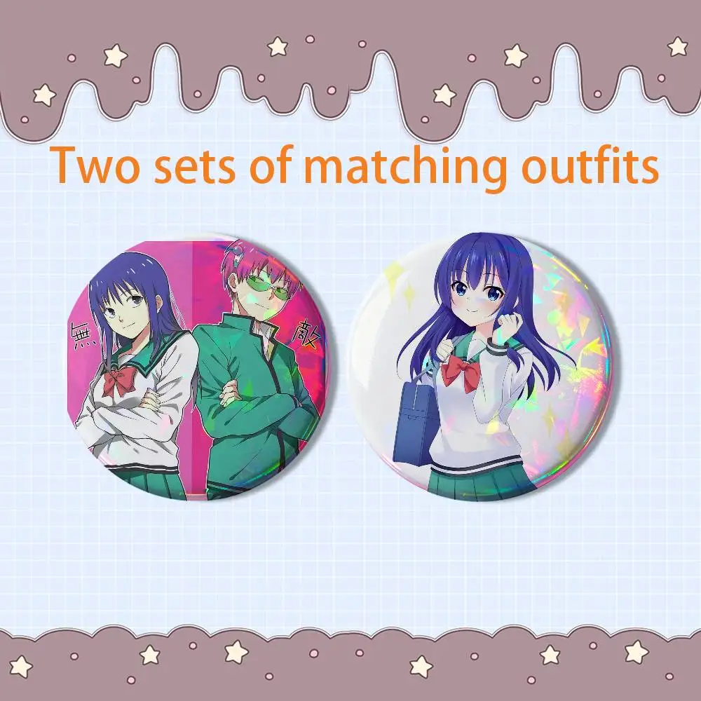 Teruhashi Kokomi Classic comedy Kusuo Saiki HD Print Lapel Pins Pretty Derby 2 piece set Round Display Brooches Brooch Badges