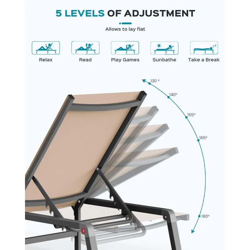 (UUX) كرسي ألومنيوم في الهواء الطلق - كرسي خارجي قابل للطي والتجميع مع 5 مساند ظهر قابلة للتعديل، صالة الفناء UQ