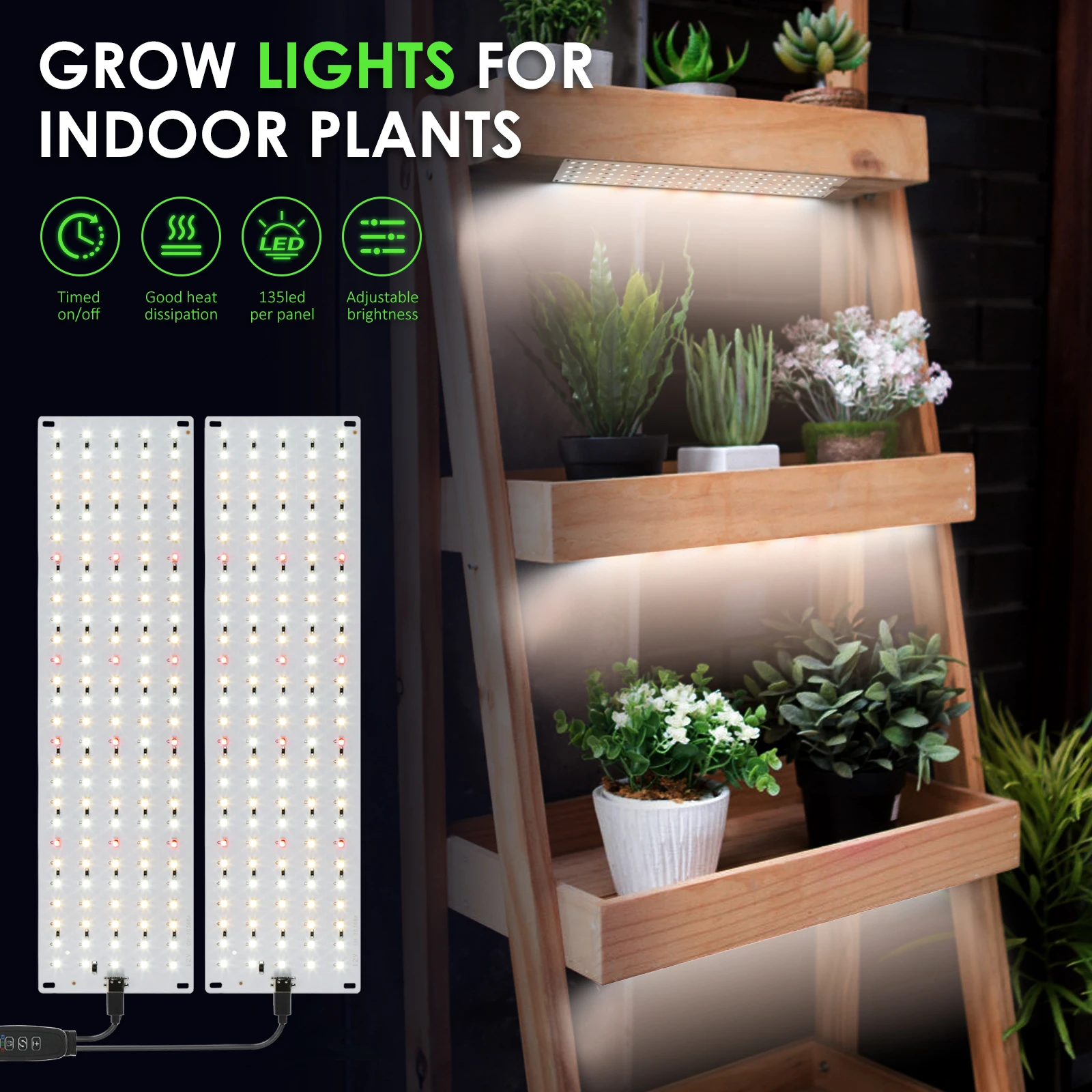 Full Spectrum Grow Lamp 270 LEDs/540 LEDs Dimmable Growing Lamp Panel with Timer 3/9/12H 3 Color Modes For Indoor Grow Tent