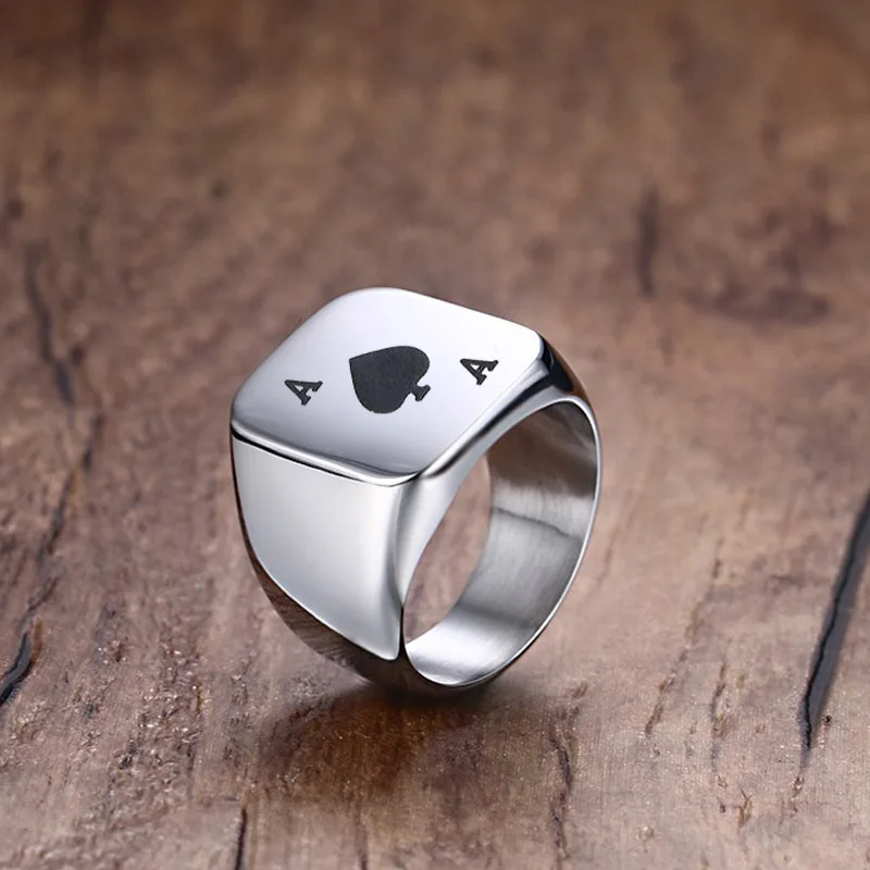 Poker Spades A Ring for Men Boys,Stainless Steel Stamp Ring Chunky Ring,Poker Enthusiast Jewelry Gifts